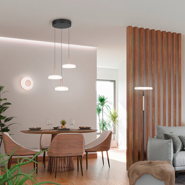 Trio Lighting Светодиодна стенна лампа Celeste, кафява/бяла, Ø 22 cm, стъкло, димируемо, Затъмняване, Кафяв / ръждив, Дневна/трапезария, Стъкло, Модерен