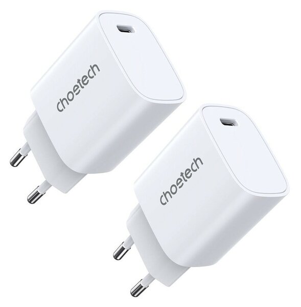 Две зарядни устройства Choetech Q5004, от контакт към 1x USB C(ж), 12V/1.67A, бели, 20W