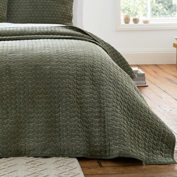 Зелено капитонирано покривало за легло 240x260 cm Attica Velvet Embroidered – Bianca