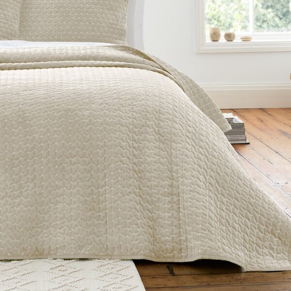 Бежово капитонирано покривало за легло 240x260 cm Attica Velvet Embroidered – Bianca