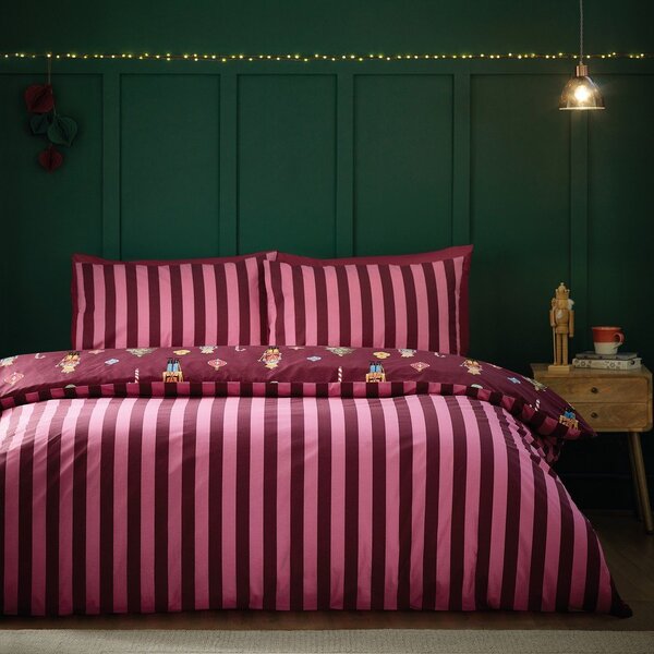 Розово-лилаво единично спално бельо 135x200 cm Nutcracker Stripe – Catherine Lansfield