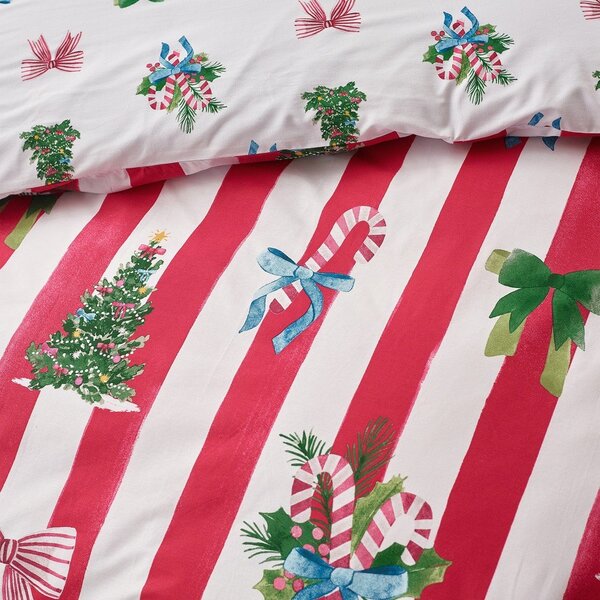Червено-бяло двойно спално бельо 200x200 cm Christmas Stripe – Catherine Lansfield