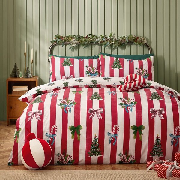 Червено-бяло двойно спално бельо 200x200 cm Christmas Stripe – Catherine Lansfield