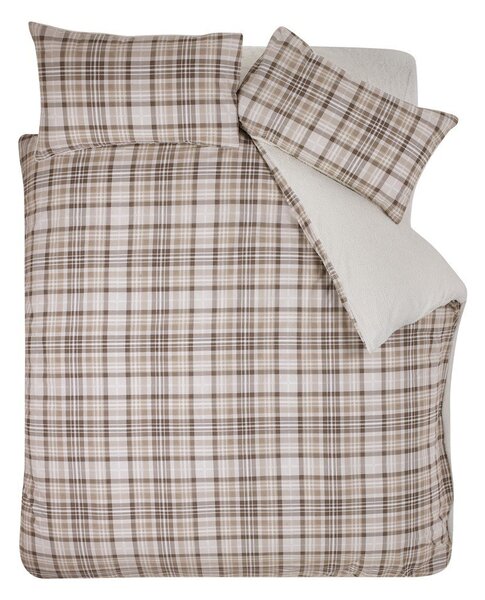 Кафяво двойно спално бельо от шерпа 200x200 cm Cosy Sherpa Check – Catherine Lansfield