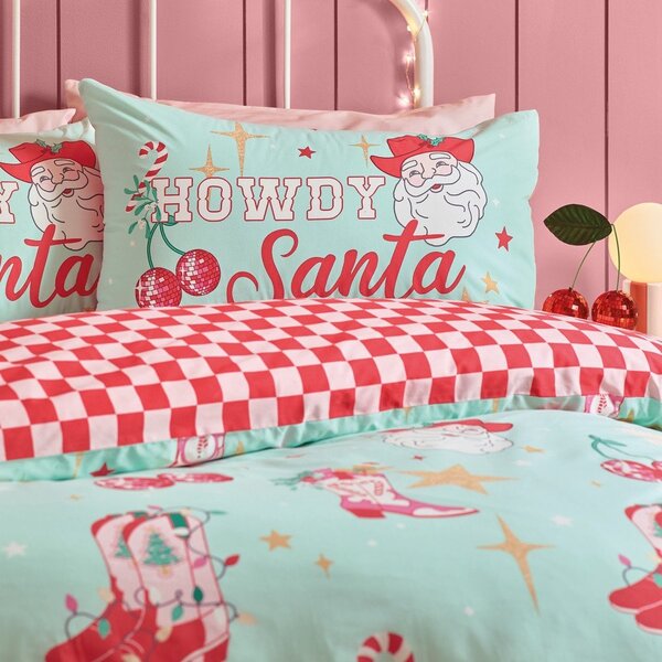 Зелено-розово единично спално бельо 135x200 cm Santa's Howdy Christmas – Catherine Lansfield