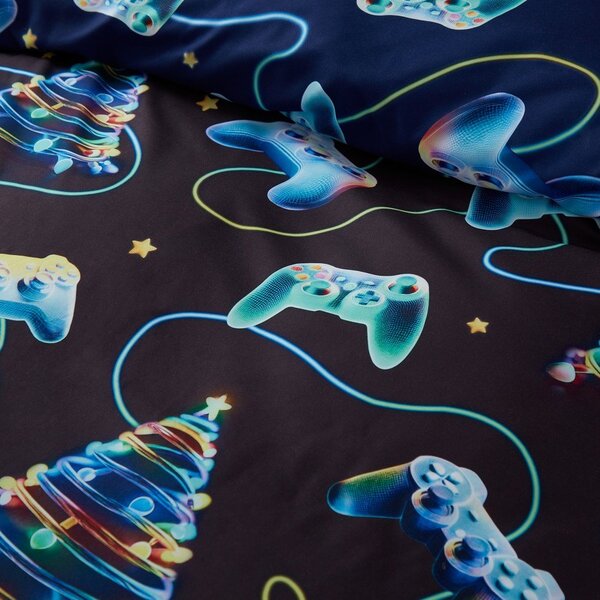Черно-синьо двойно спално бельо 200x200 cm Christmas Gamer – Catherine Lansfield