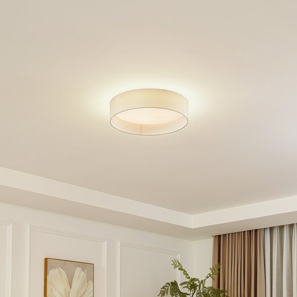 Lindby LED осветление за таван Eilif, плат, бяло, Ø 40 cm, CCT, Бежов, Дневна/трапезария, Плат / текстил, Модерен