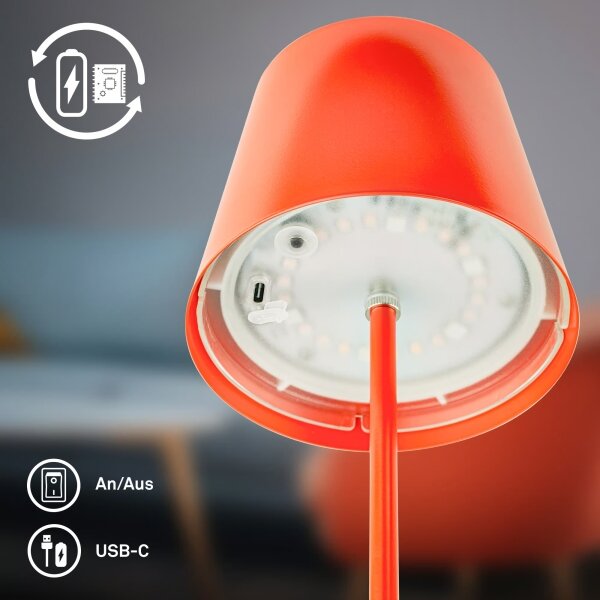 Briloner 7510012-LED RGB димируема настолна лампа CALIDA 2,5W/5V IP44 1200mAh оранжева