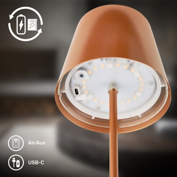 Briloner 7510013-LED RGB Димируема настолна лампа CALIDA 2,5W/5V IP44 1200mAh бронзова