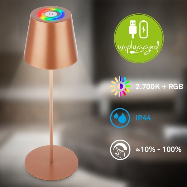 Briloner 7510013-LED RGB Димируема настолна лампа CALIDA 2,5W/5V IP44 1200mAh бронзова