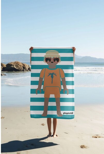 Синя памучна плажна кърпа от тери 75x140 cm Summer Boy – Playmobil