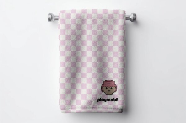 Розова памучна детска кърпа 75x140 cm Checkerboard – Playmobil