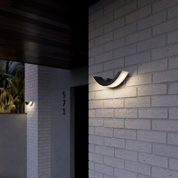 Lucande LED външно стенно осветление Half, 30 cm, антрацит, IP54, Черен, Алуминий, Модерен