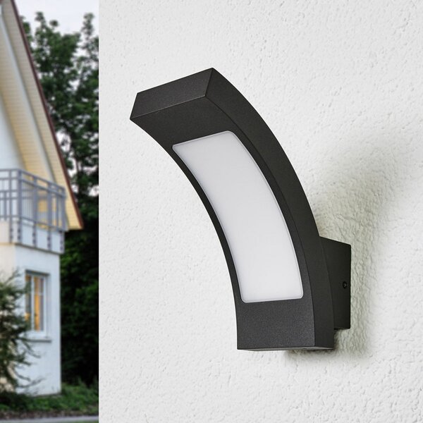 Lucande LED външна стенна лампа Juvia, 19 cm, антрацит, IP54, Черен, Метал, Модерен