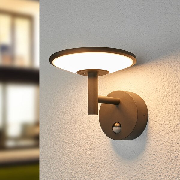Lucande LED външно стенно осветление Fenia, сензорно, IP54, антрацит, Черен, Алуминий, Модерен