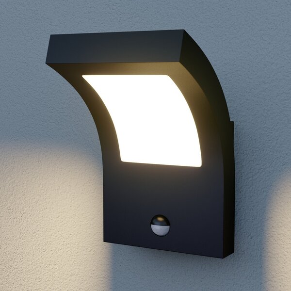Arcchio LED външно стенно осветление Advik, антрацит, IP54, сензор, Черен, Алуминий, Модерен