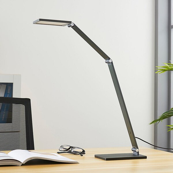 Lucande LED настолна лампа Mion, 41 cm, ъглова, с възможност за димиране, Затъмняване, Сив, кабинет / офис, Метал, Модерен