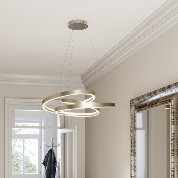 Lucande LED висящо осветление Gunbritt, Ø 80 cm, сребристо, с възможност за, Затъмняване, Металик, Дневна/трапезария, Алуминий, Модерен