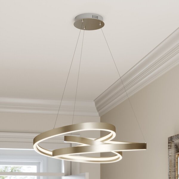 Lucande LED висящо осветление Gunbritt, Ø 80 cm, сребристо, с възможност за, Затъмняване, Металик, Дневна/трапезария, Алуминий, Модерен