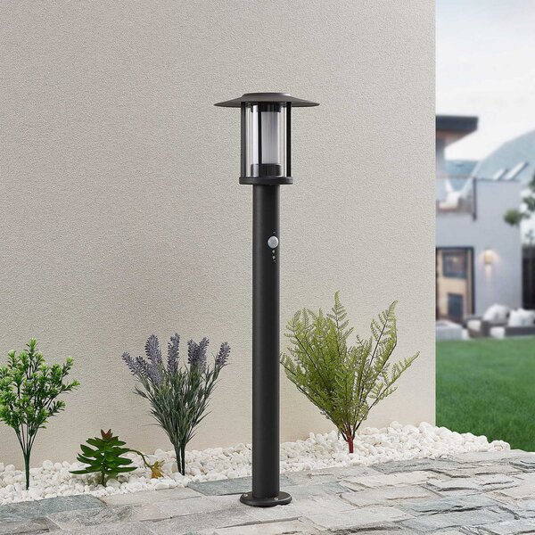Lindby Стенен LED лампион Gregory, 76 cm, сензорен, тъмно сив, IP44, Черен, Неръждаема стомана, Модерен