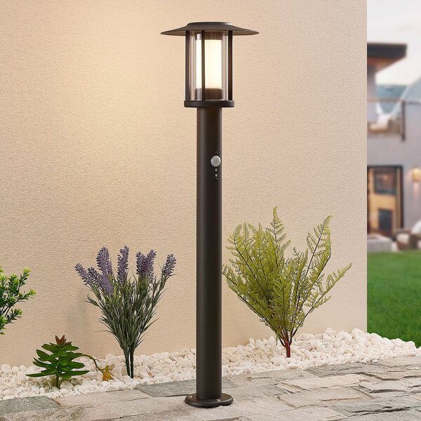 Lindby Стенен LED лампион Gregory, 76 cm, сензорен, тъмно сив, IP44, Черен, Неръждаема стомана, Модерен