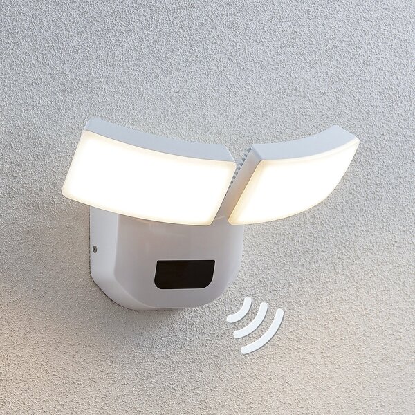 Lindby LED външна стенна лампа Nikias, 30 cm, сензорна, 2 светлини, бяла, Бял, Метал, Модерен