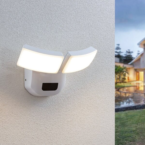 Lindby LED външна стенна лампа Nikias, 30 cm, сензорна, 2 светлини, бяла, Бял, Метал, Модерен
