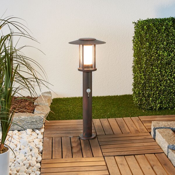 Lindby LED лампа за пиедестал Pavlos, 55 cm, цвят на ръжда, сензор, Кафяв / ръждив, Метал, Къща в провинцията / Рустик