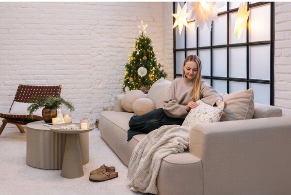 Бяло-бежово плетено одеяло 130x170 cm Chunky Marl Knit – Catherine Lansfield