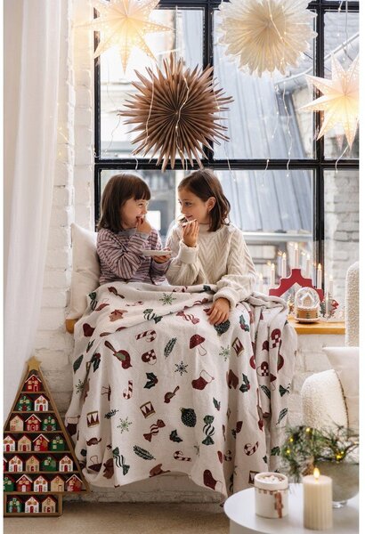 Бяло одеяло с коледен мотив от рециклиран памук 130x160 cm Yule – Bloomingville
