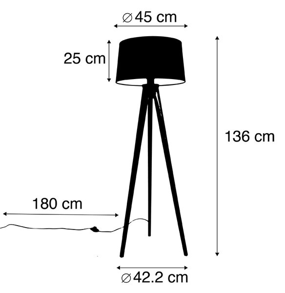 Модерен статив бял с черен ленен нюанс 45 см - Tripod Classic