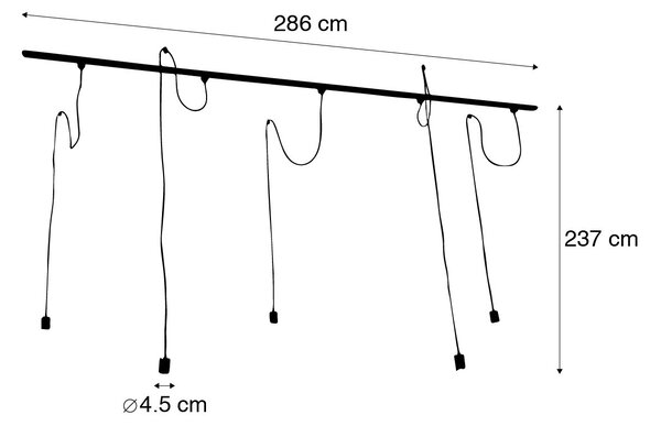 Модерна 1-фазна релсова система с 5 броя висящи лампи черни - Cavalux