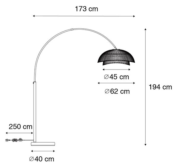 Ориенталска дъгова лампа черен бамбук - Pua