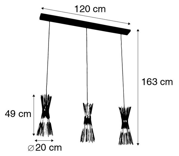 Селска висяща лампа черна удължена 3-светка - Метла