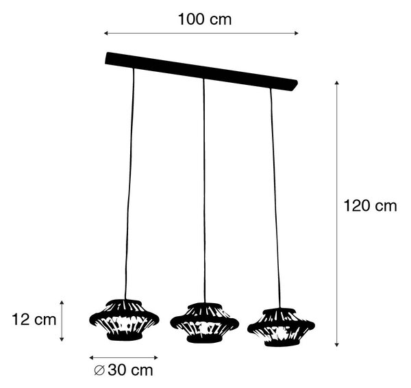 Ориенталска висяща лампа бамбук с черна издължена 3-светлина - Evalin
