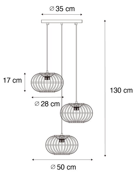 Ориенталска висяща лампа бамбук 3-светлинна кръгла - Amira