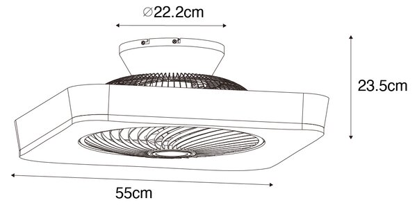 Интелигентен вентилатор за таван квадратен черен вкл. LED димируем - Climo