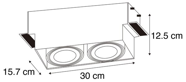 Комплект от 3 спотове за вграждане черни GU10 AR111 trimless 2-light - Oneon