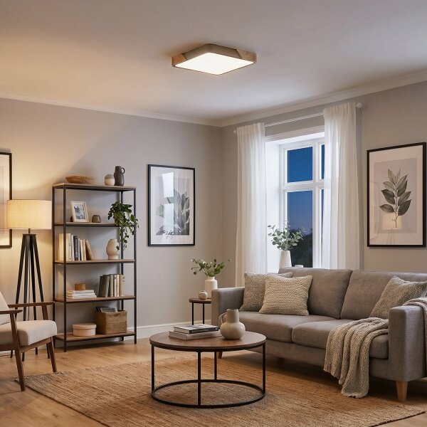 BRILAGI - димируемо LED осветително тяло PILANA SQUARE LED/48W/230V дъб/бежово 42x42 cm + дистанционно управление