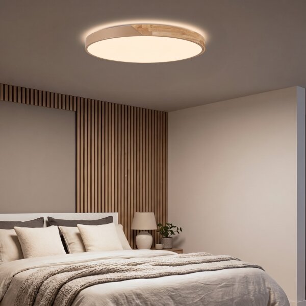 BRILAGI - димируемо LED осветително тяло PILANA LED/72W/230V дъб/бежово Ø 80 см + с дистанционно управление