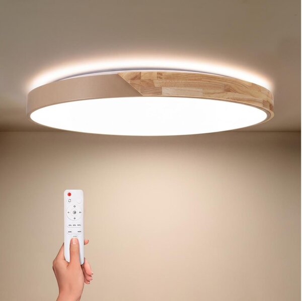 BRILAGI - димируемо LED осветително тяло PILANA LED/72W/230V дъб/бежово Ø 80 см + с дистанционно управление