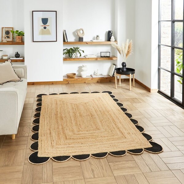 Черен/естествен ютен килим 120x170 cm Savannah Jute – Think Rugs