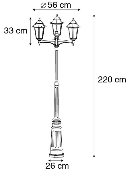Външен фенер черен 220см 3-светлинен IP44 - Хавана