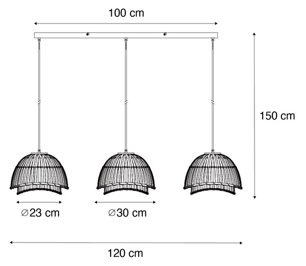 Ориенталска висяща лампа черен бамбук 3-светлина - Pua
