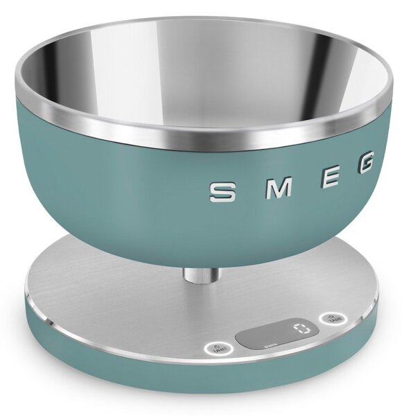 Кухненска везна Smeg Collezione KSC01EGMWW, До 5 кг/5 л, ТАРА, LED дисплей, Противоплъзгаща се основа, Автономия до 36 часа, Изумрудено зелен