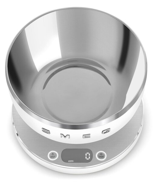 Кухненска везна Smeg Collezione KSC01WHMWW, До 5 кг/5 л, ТАРА, LED дисплей, Противоплъзгаща се основа, Автономия до 36 часа, Бял мат