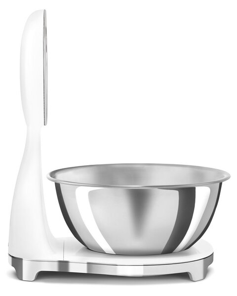 Кухненска везна Smeg KSF01WHWW, Аналогов и дигитален дисплей, До 5 кг/5 л, ТАРА, LED дисплей, Противоплъзгаща се основа, Автономия до 36 часа, Бял мат