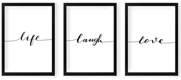 Комплект плакати 3 бр. с включена рамка 24x29 cm Life Laugh Love – Vavien Artwork