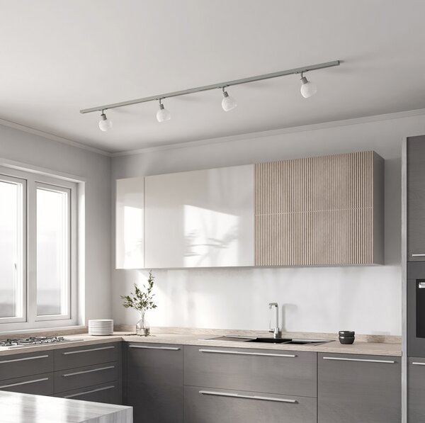 Lindby 1-фазна релсова система Linaro, E14, сребриста, 4-крилна., Затъмняване, Сив, Дневна/трапезария, Метал, Модерен