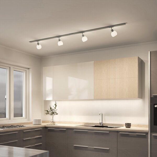 Lindby 1-фазна релсова система Linaro, E14, сребриста, 4-крилна., Затъмняване, Сив, Дневна/трапезария, Метал, Модерен